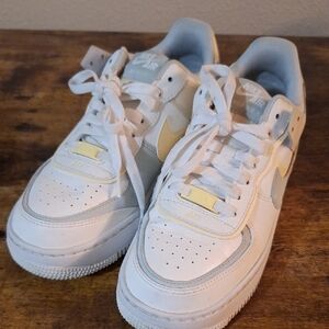 Nike Air Force 1 White and Light Yellow Sneakers